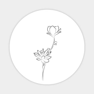 Flower Line Drawing - Modern Magnolia Magnet